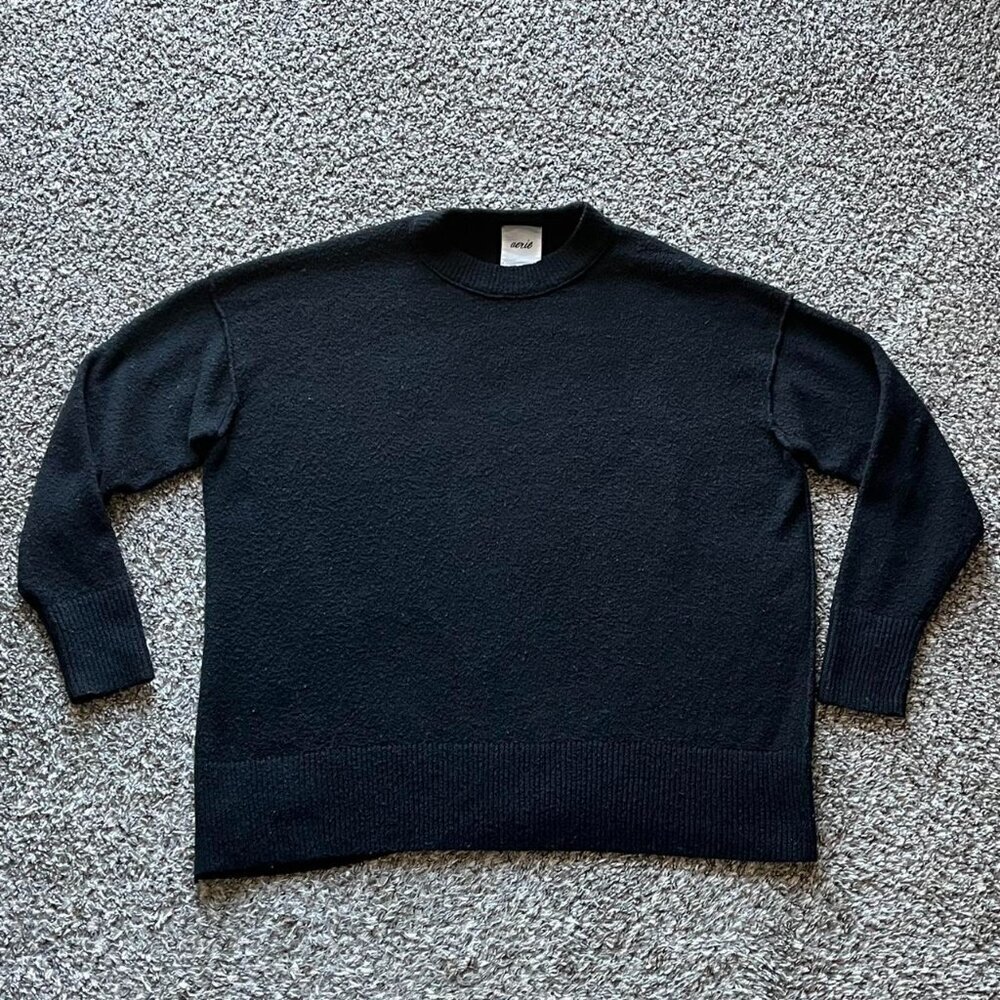 Aerie Black Crewneck Sweater Womens XL Oversized Grunge Soft Whimsigoth Pullover